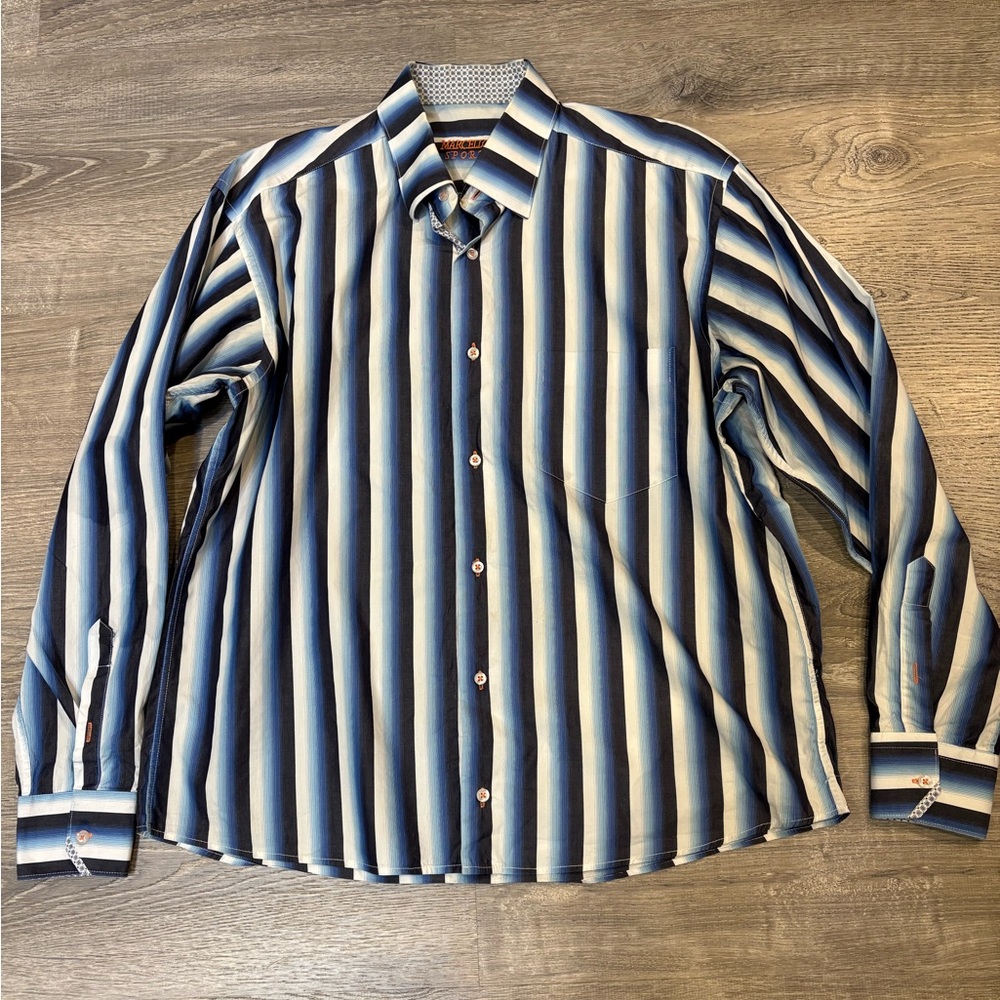 Marcello Sport Men’s Striped Button Down Shirt Size L
